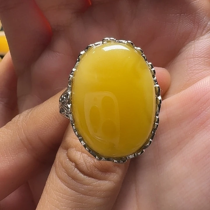 蜜蜡银S925镶嵌戒指戒指