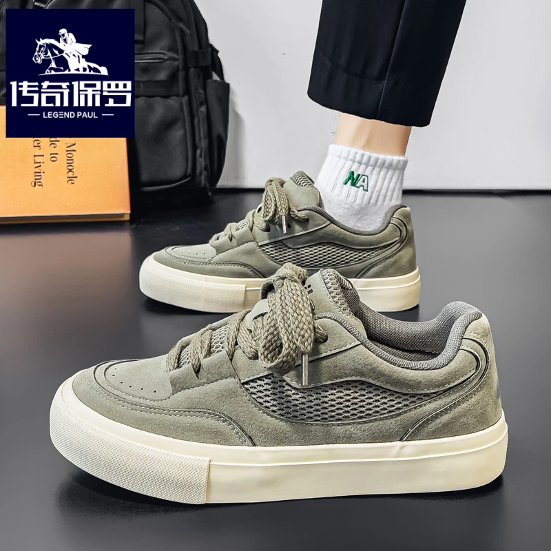 传奇保罗正版男鞋秋季防滑运动滑板鞋青少年设计感原创潮流休闲鞋