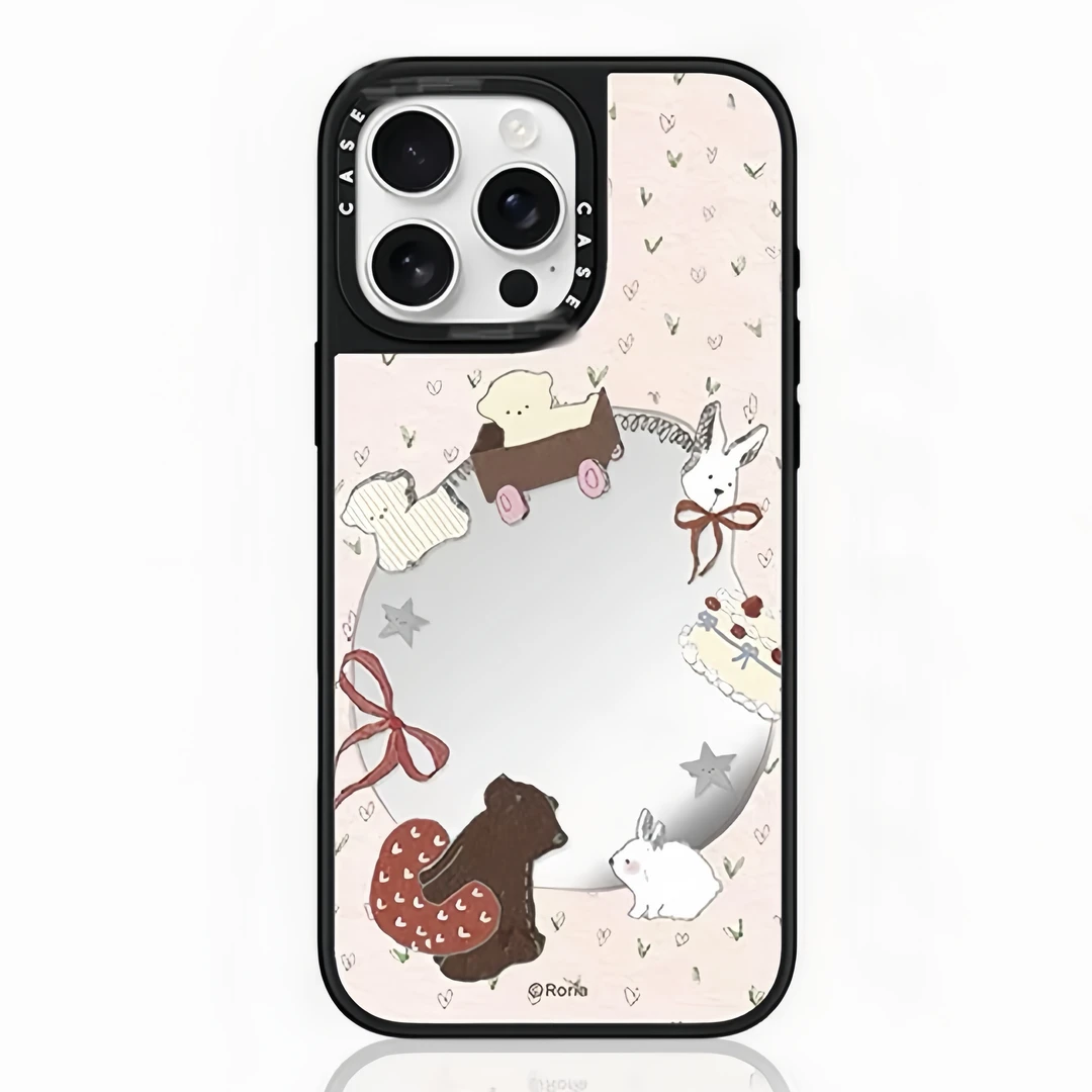 可爱腊肠小狗甜心火车碎花防摔镜面手机壳适用于苹果系列手机壳