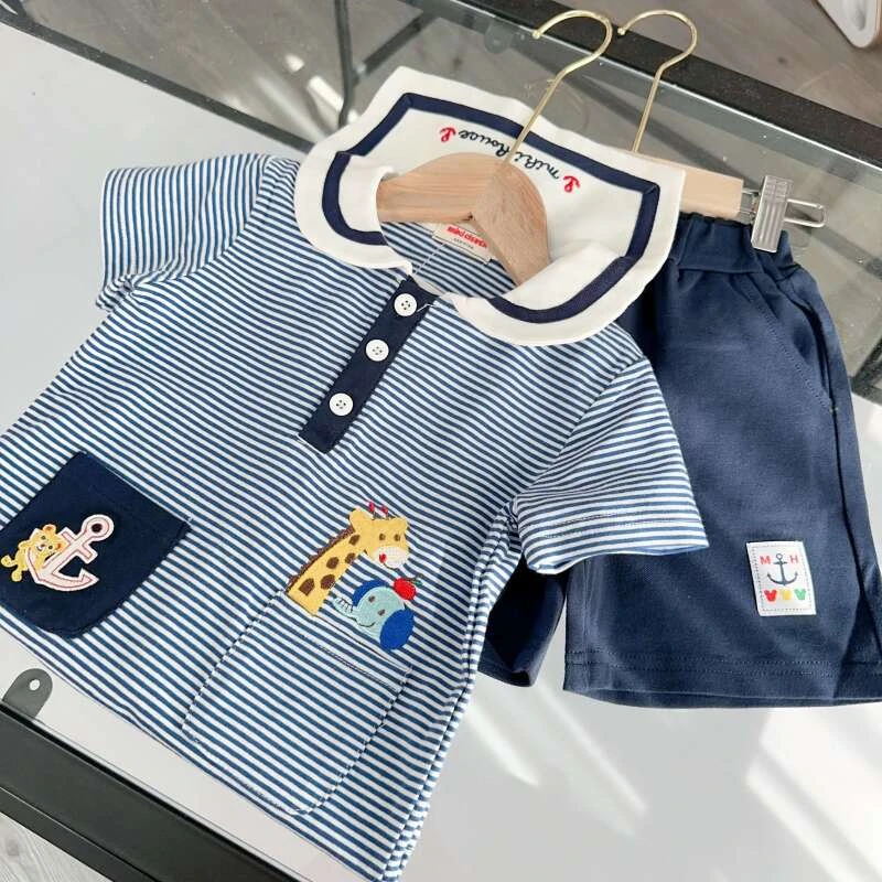 【海军小熊】日单MK2025年早春夏款儿童休闲卡通夏季刺绣短袖T恤