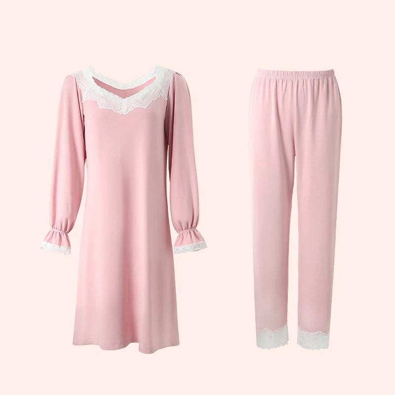 【谈谈专属】木缇娜法式浪漫新序粉梦镜家居服套装 MC2566+MC2568