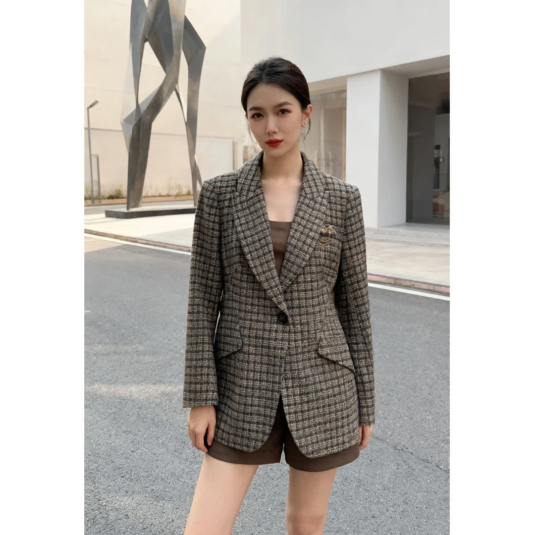 清仓-高端气质格纹印花女式百搭西服外套W781