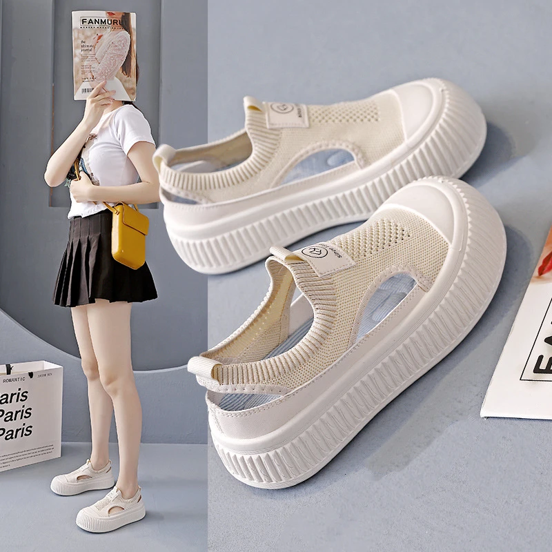 网面透气飞织鞋夏季新款百搭运动小白镂空网鞋女板鞋韩版薄款