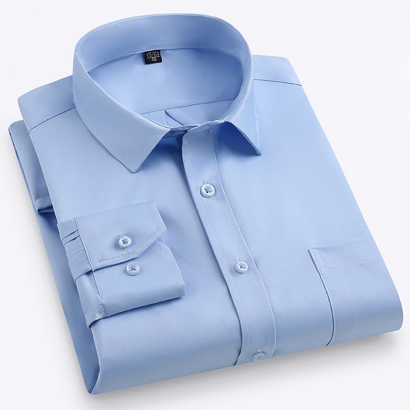 男士新款白色衬衫男款冰丝长袖舒适免烫职业中老年白衬衫男正装