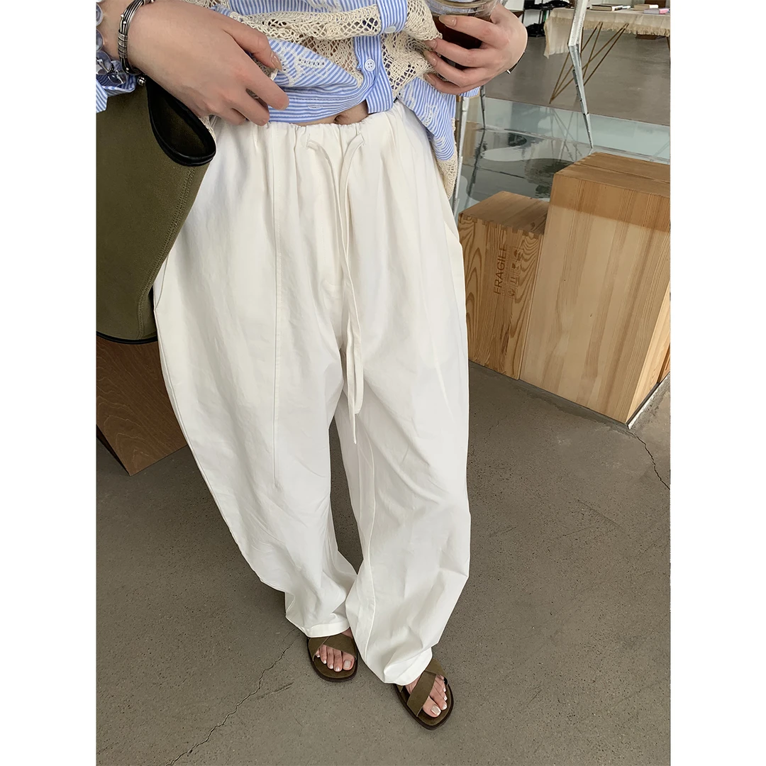 gakee【雾漫白霜2.0】春夏极简风松紧腰白色休闲长裤K32156GK52