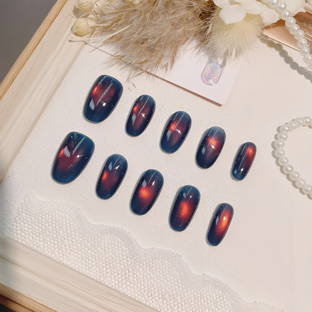 A2250『占星落霞』蓝调显白落霞猫眼猫光纯手工制作穿戴甲