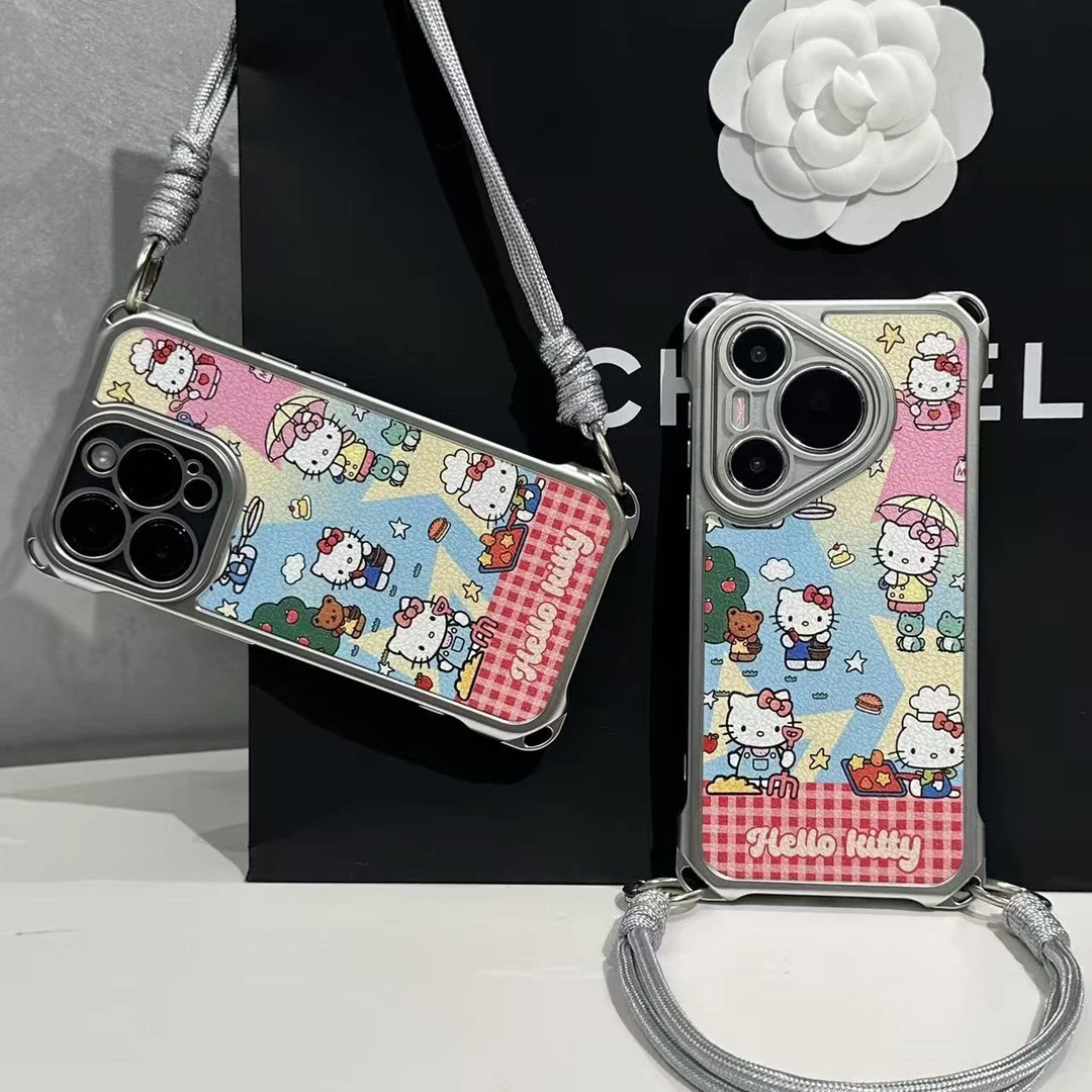 SMBLCE红格凯蒂适用苹果17/16四角挂绳手机壳华为P70vivo小米oppo