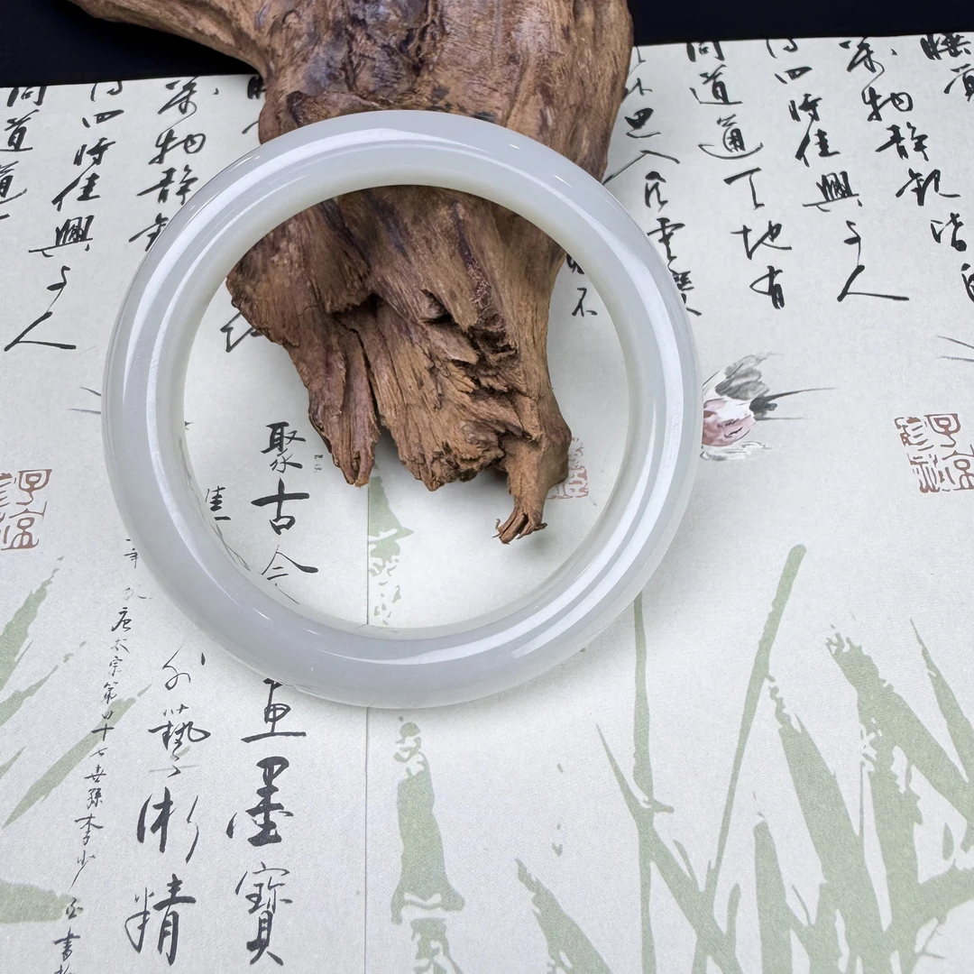 和田玉白玉手镯圈口 58～59
