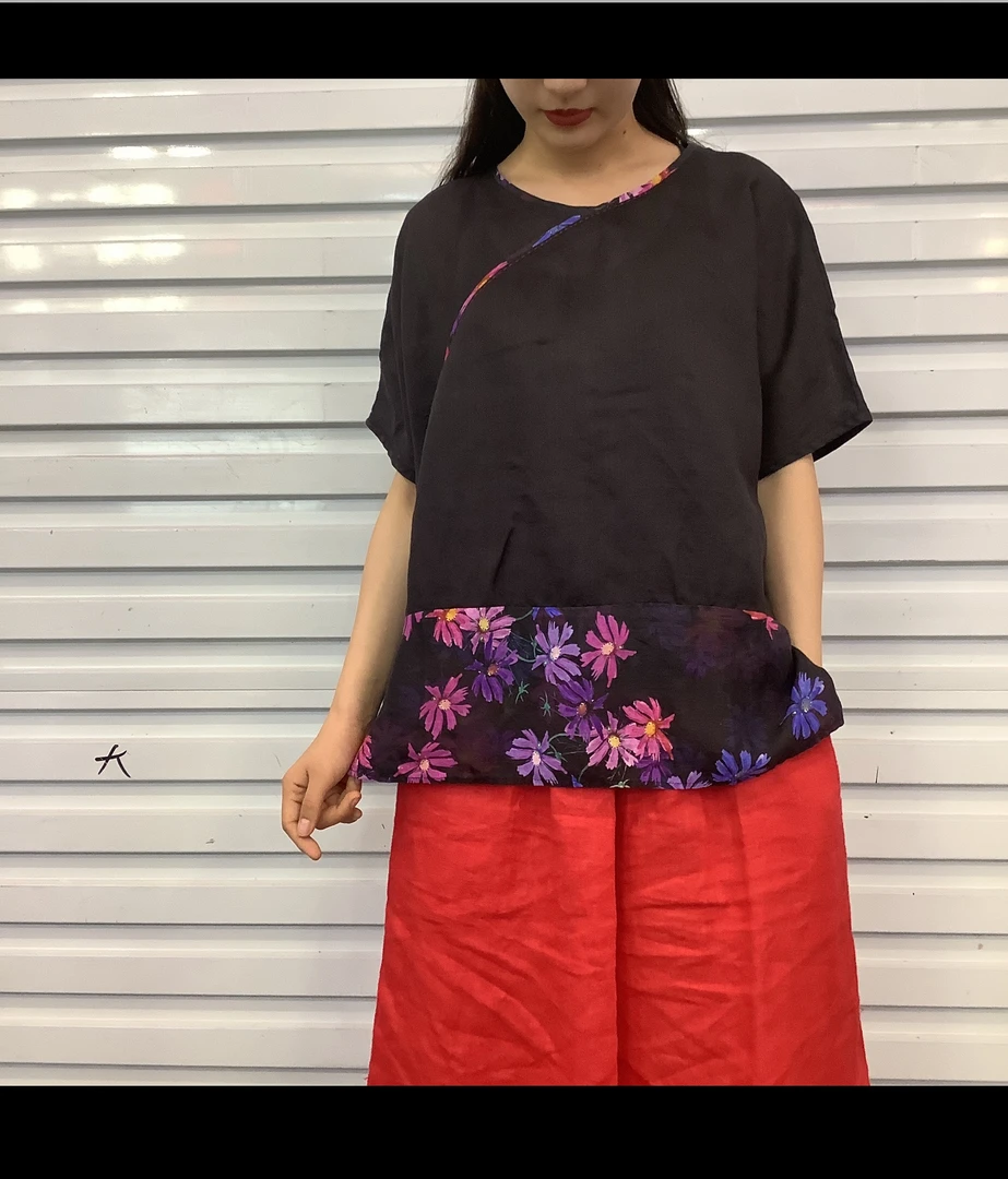 休闲宽松型棉麻夏季新中式提花衫