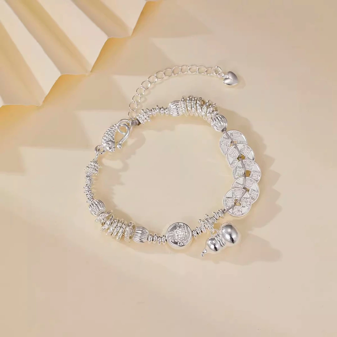 足银手链 葫芦五帝钱盘缠手链999纯银招财节日情人节送女朋友