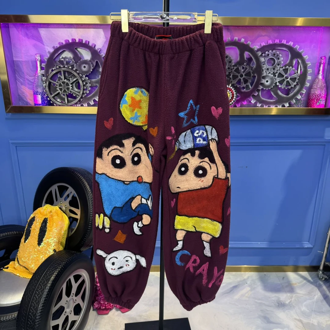 Z04-15  休闲裤高腰时尚百搭宽松加厚卡通秋冬阔腿印花韩版裤子