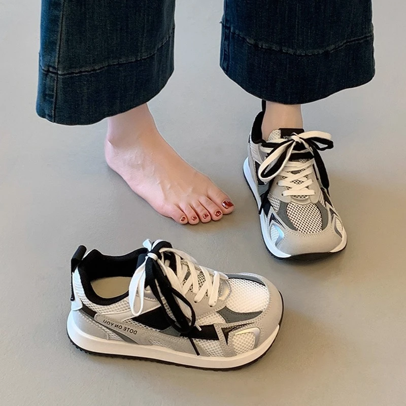 丑萌大头厚底德训鞋女夏季2025新款网面透气小白鞋休闲运动老爹鞋