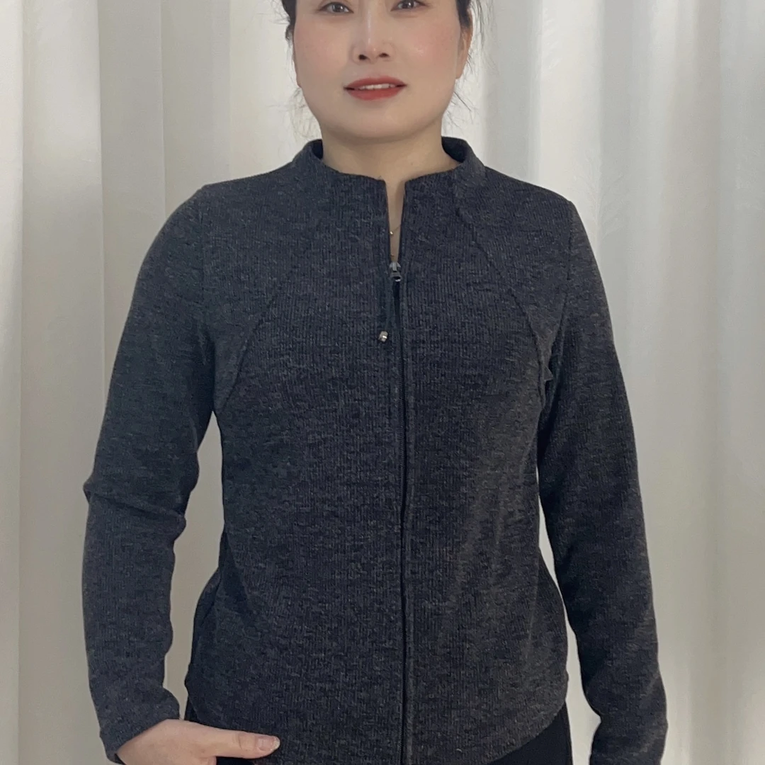 早春新款时尚洋气修身微弹拉链小衫上衣