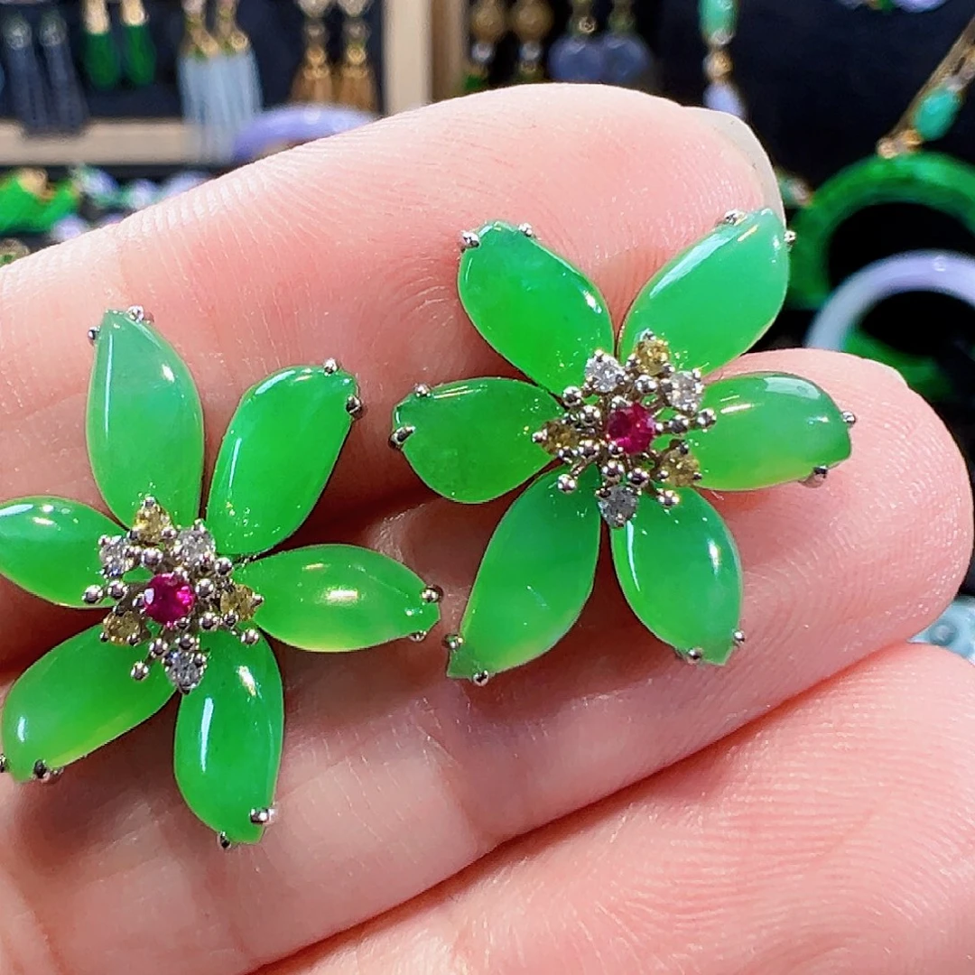 翡翠18K金镶嵌耳饰签收后24小时鉴赏期