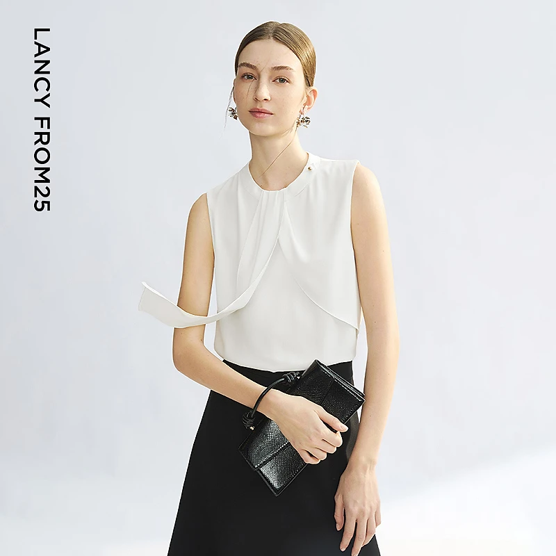 【达人】朗姿飘带圆领2025年夏季新款高级感通勤宽松上衣