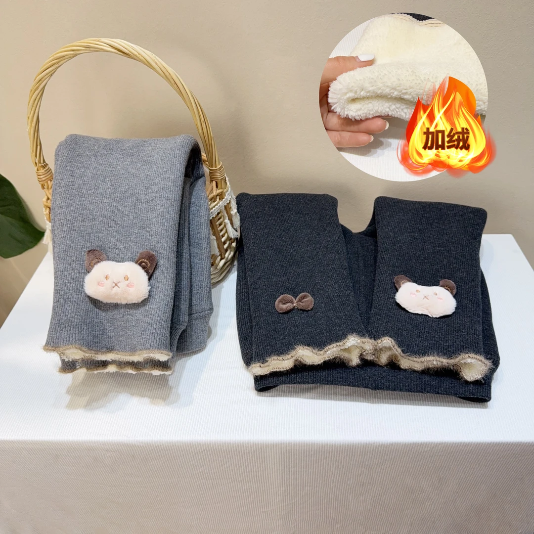 【小熊无骨无缝800克】女童加厚加绒打底裤一条过冬外穿冬季保暖裤