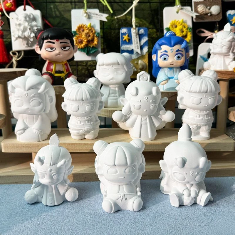 哪吒敖丙石膏娃娃涂色DIY彩绘涂鸦手工玩具礼物玉桂狗