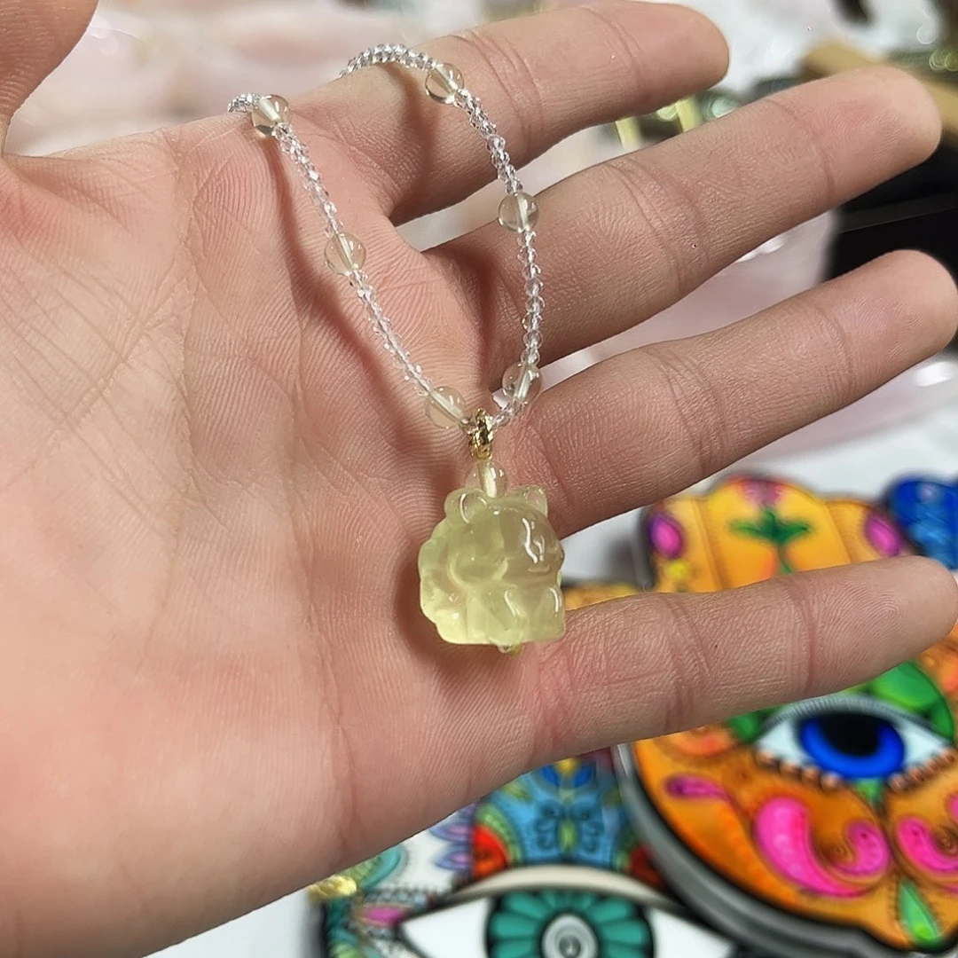 水晶未镶嵌珠宝半成品黄水晶小狐狸吊坠