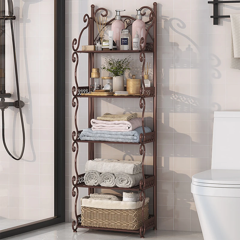 浴室置物架落地多层卫生间脸盆架铁艺洗手间可折叠收纳架子免安装