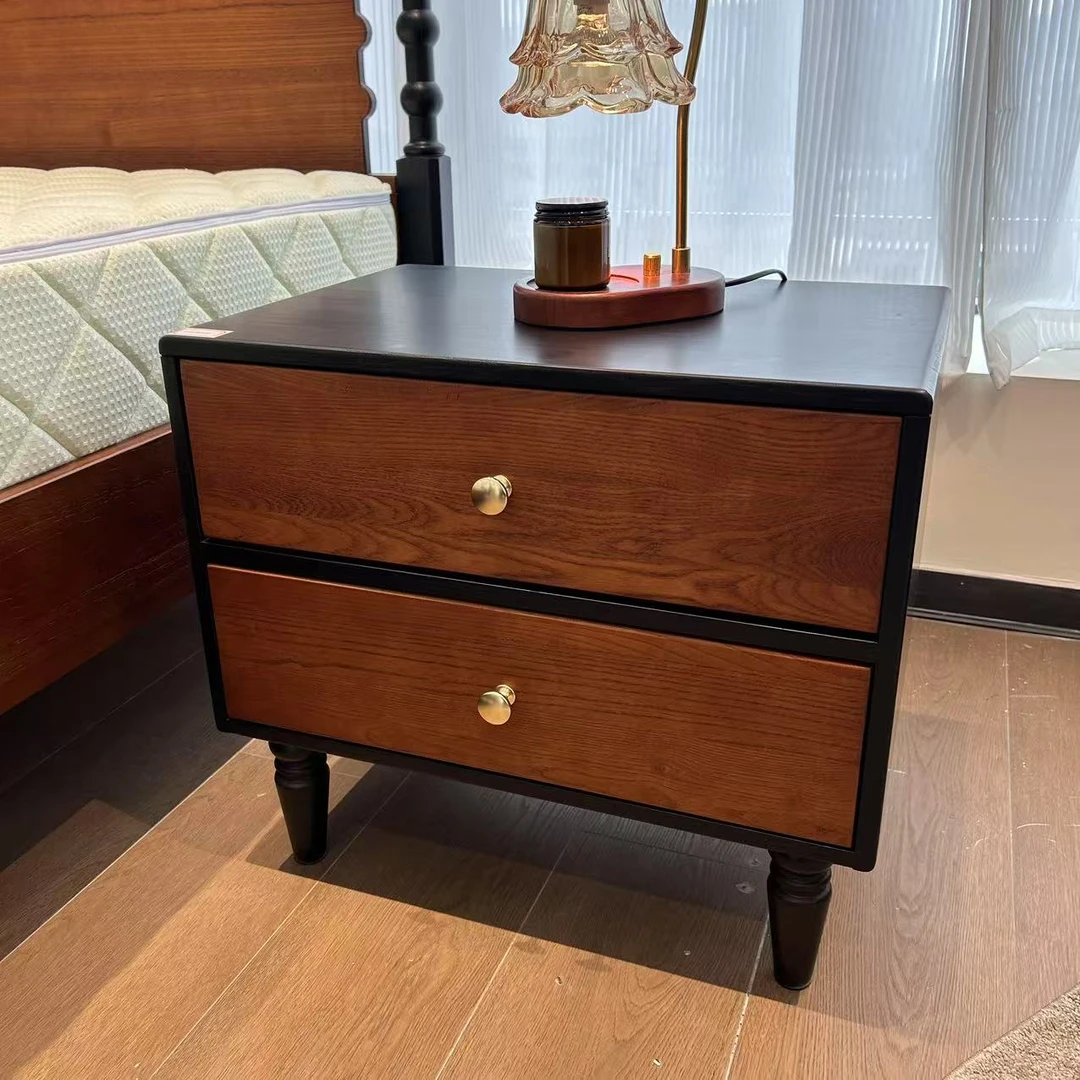 【枫叶床头柜】中古风实木卧室客厅柜复古法式床头柜欧式简约做旧