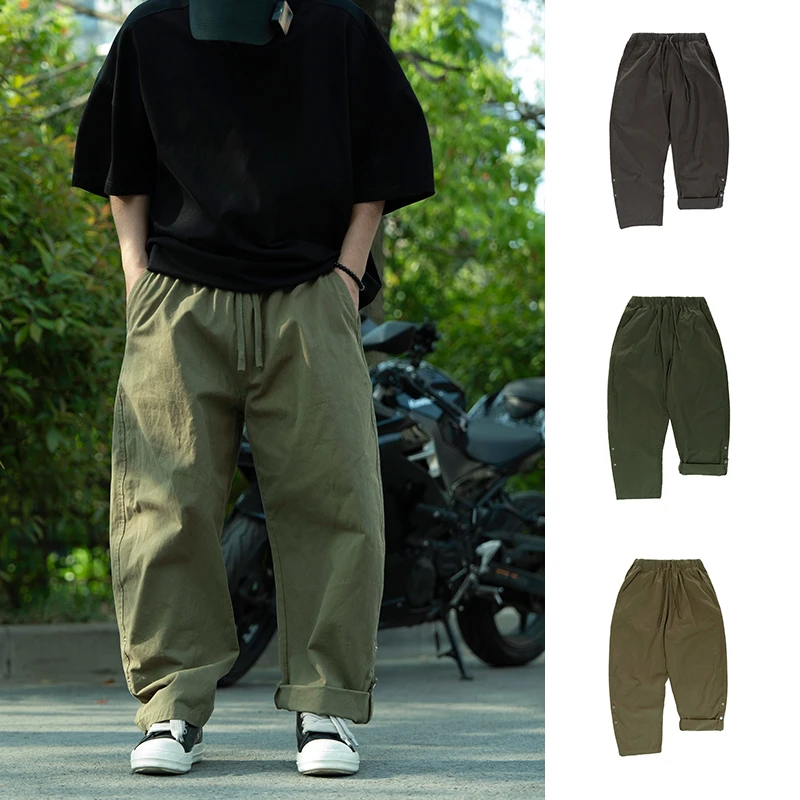 【重磅300g弯刀可卷边锥形裤】高街纯棉涍洗百搭男女宽松休闲裤6713