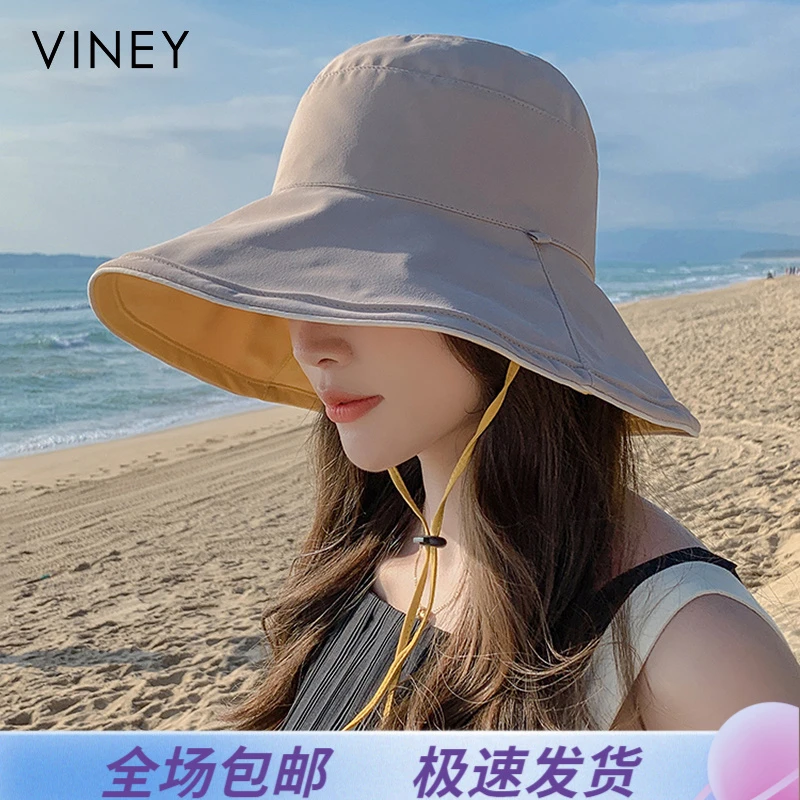 Viney防晒帽子女2025新款时尚草帽防紫外线大帽檐遮阳双面太阳帽