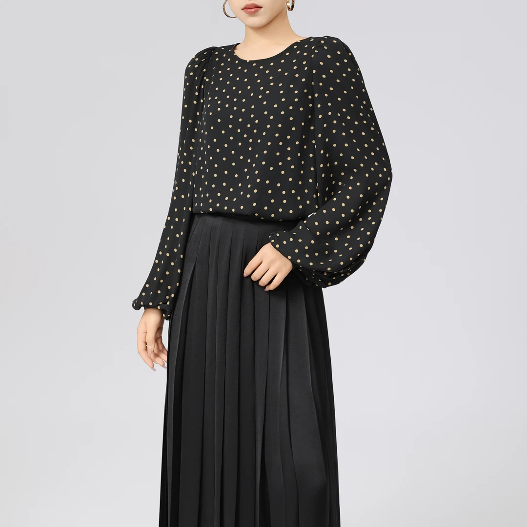 AMASS/阿玛施新款圆领气质百搭星空波点泡泡袖宽松衬衫女5301128