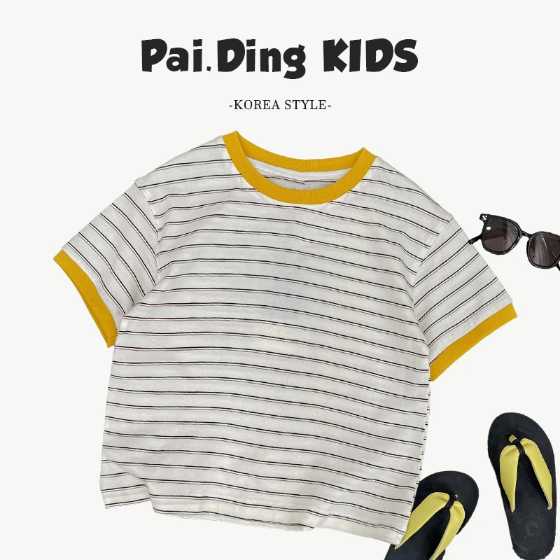 【西西】夏装【活力氛围】儿童韩版条纹简约休闲宽松短袖T恤SJ5741