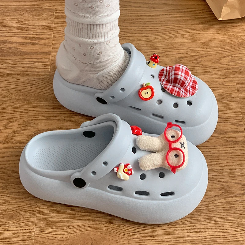 网红可爱米菲兔洞洞鞋女款2025夏外穿小众厚底防滑包头半拖鞋秋千