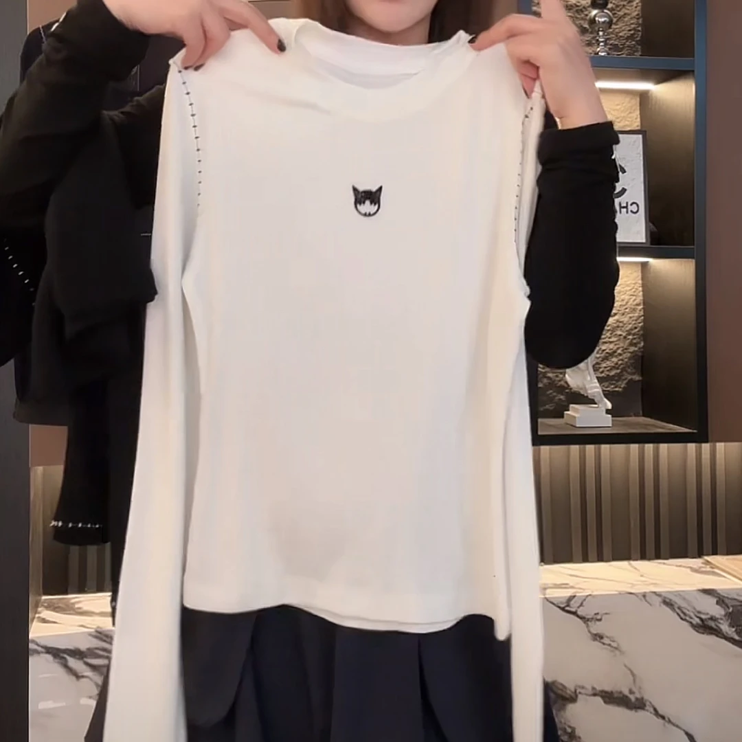 【小恶魔】流光风流行印花正肩长袖打底T恤女2025秋季新款百搭上衣