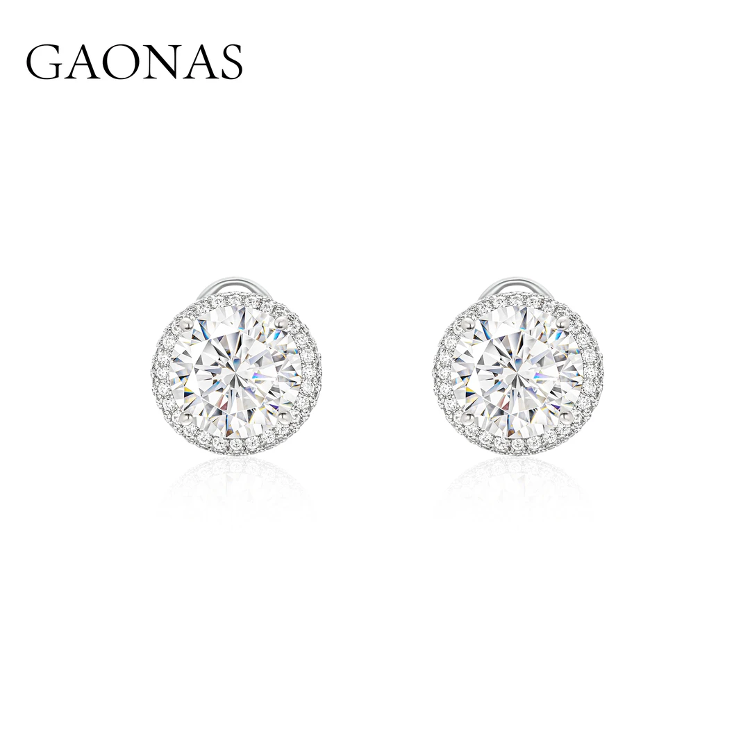 GAONAS 925银合成锆石耳饰 时尚女王璀璨美臻奢4ct白耳钉 11385EW