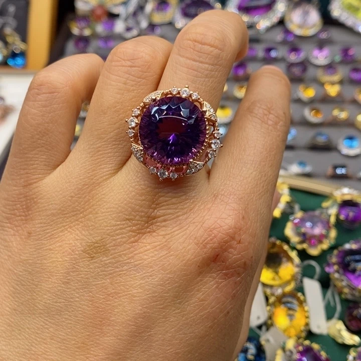 水晶戒指银S925镶嵌天然紫水晶戒指