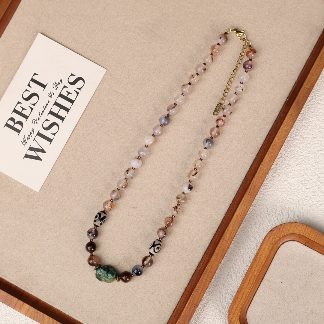 合金项链 LZ4446天然绿色宋宋不规则三腰眼藏式桶珠恼恼项链