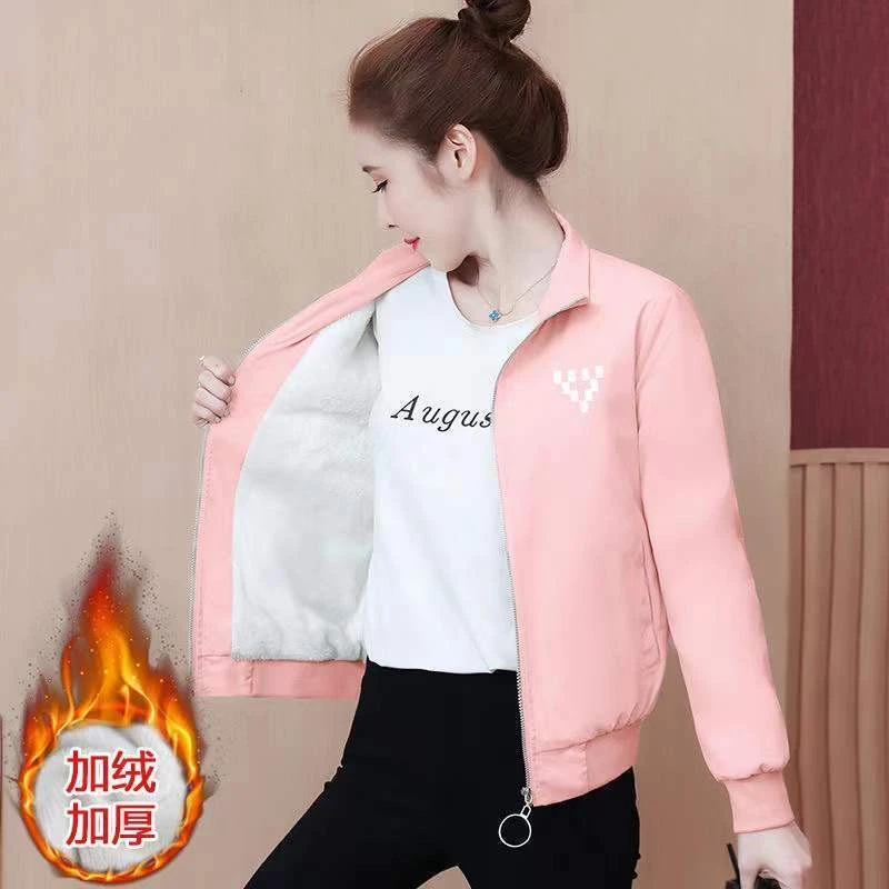加绒短外套夹克春秋新款小个子时尚百搭韩版ins休闲立领棒球070