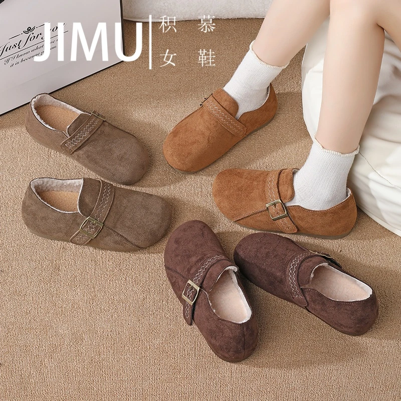 【积幕家】羊羔毛琥珀流光复古风扣带懒人加绒全包勃肯鞋