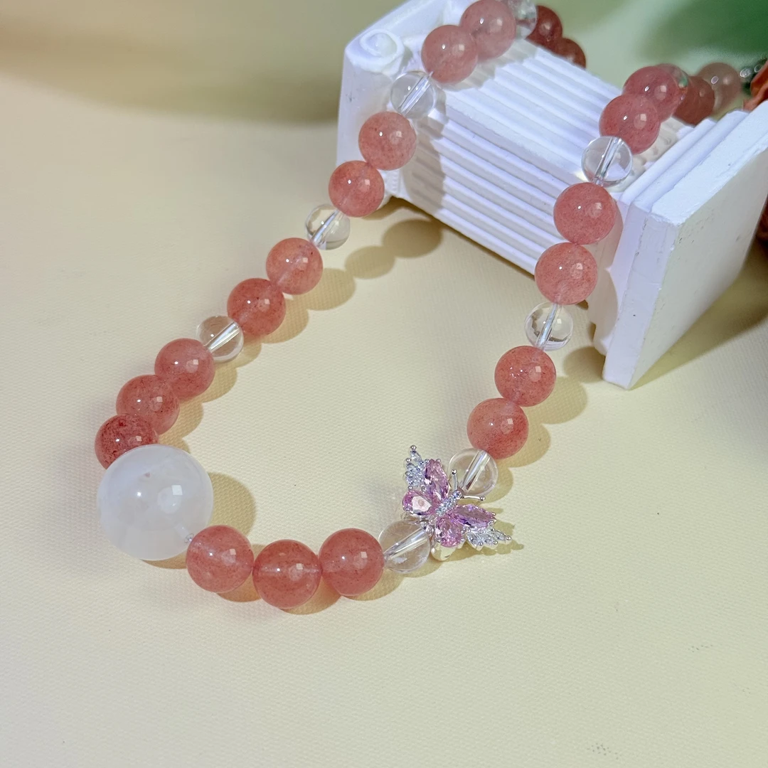 【蜜桃项链】白水草莓晶白幽灵手串8mm面小仙多样性发其一Z