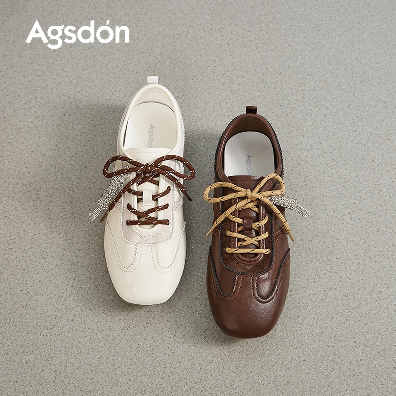 ~奥古狮登咖色德训鞋女秋2025新款美拉德复古软底芭蕾皮面运动鞋W