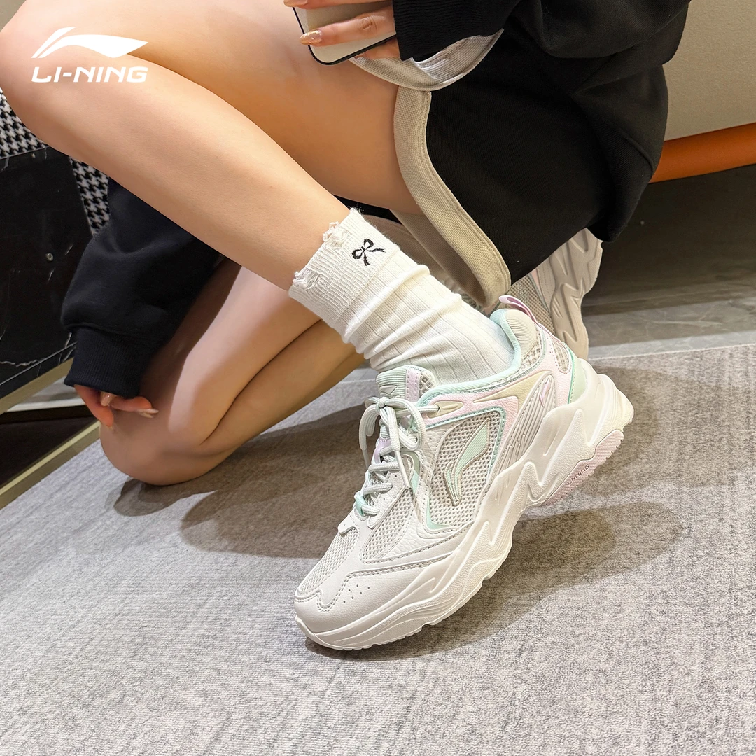 李宁女鞋老爹鞋子网面透气运动鞋2025新款女款爆款百搭休闲鞋