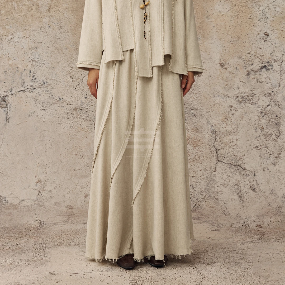 CatalpaLew「赤褶」墟生美学凝固的地质撕裂毛边半身裙#C53436