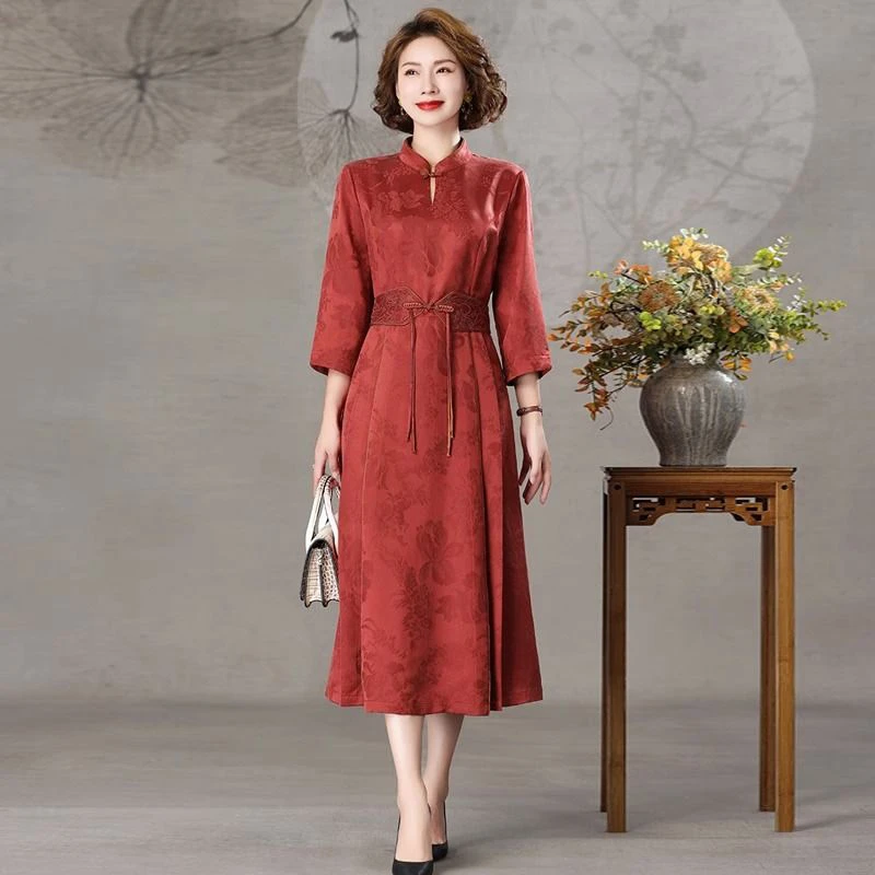 王小鸭气质优雅女礼服连衣裙春夏款端庄时尚旗袍新中式裙子妈妈装