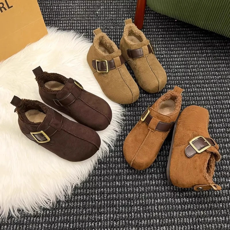 {啊泉}2025磨砂真皮头棉鞋勃肯短靴女休闲复古加绒保暖厚底懒人鞋