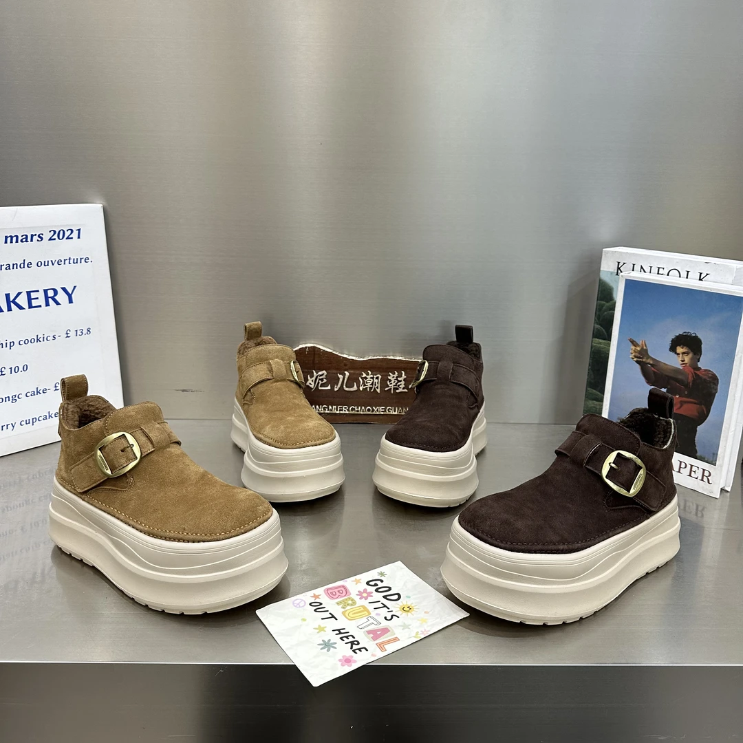 MANGNIER/厚底棉鞋女时尚百搭休闲圆头低帮松糕鞋减龄学院风板鞋