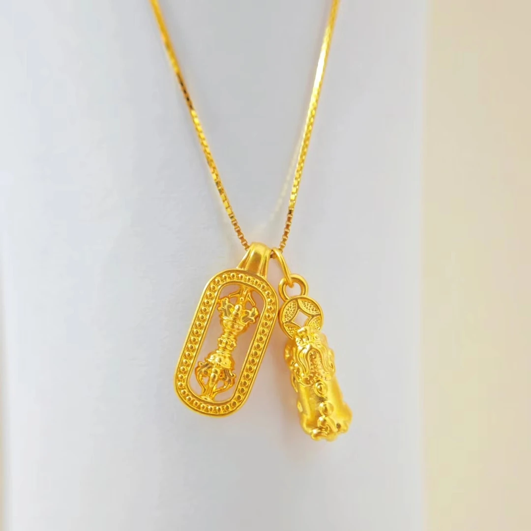 吊坠足银 古法貔貅金刚杵项链女