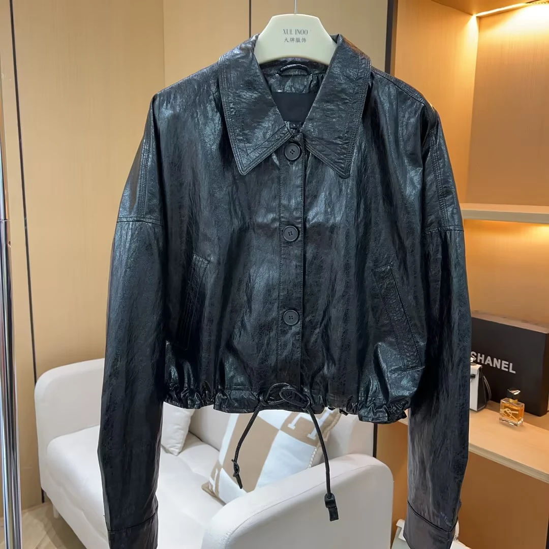 丨早秋新款黑色皮夹克网红女士休闲短款外套   5684