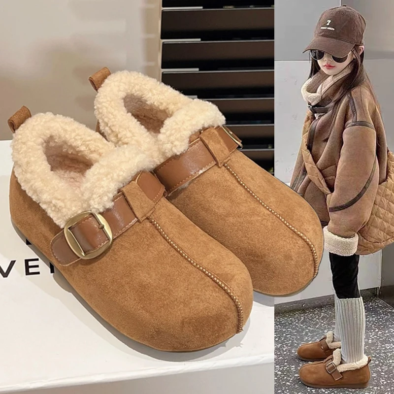 女童棉鞋勃肯鞋羊羔绒面中大童加绒保暖雪地棉软底儿童女孩潮酷鞋