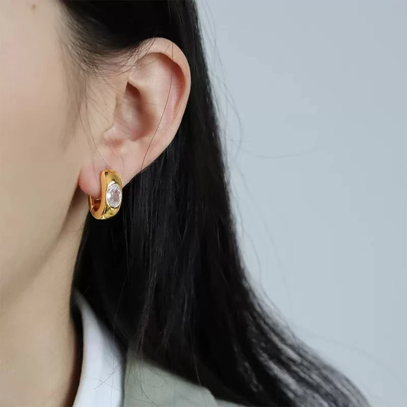 铜合金锆石耳饰 【维维】简约 冷月之心 耳圈WW 10105
