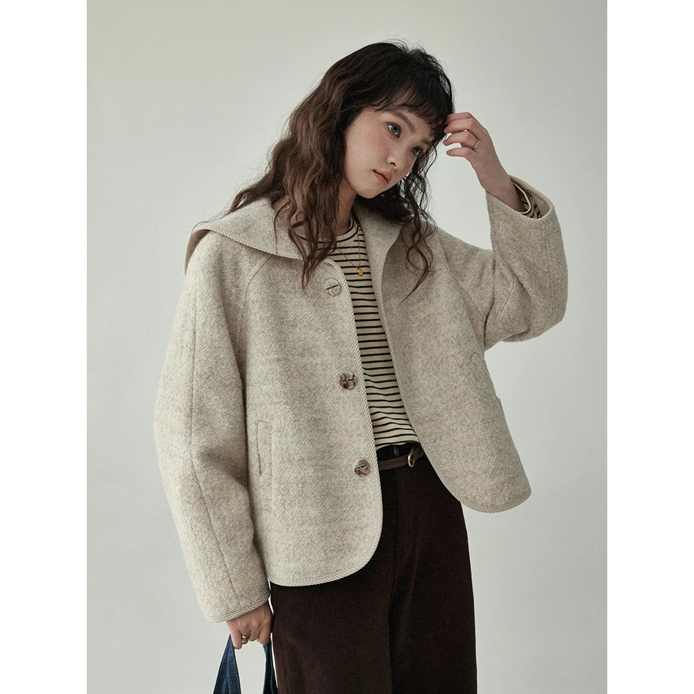 「北岛AMUU」日系复古短款毛呢外套冬季高级感别致气质夹棉上衣女
