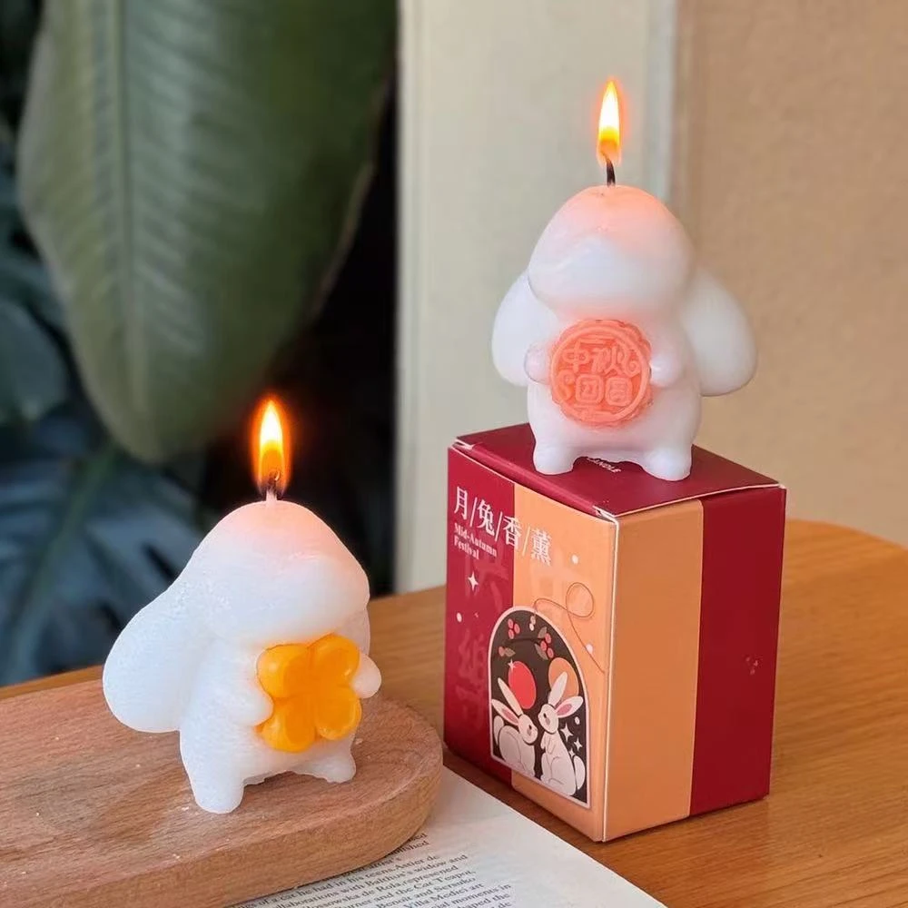 中秋佳节大耳朵兔月饼香薰蜡烛可爱礼品装饰道具摆件