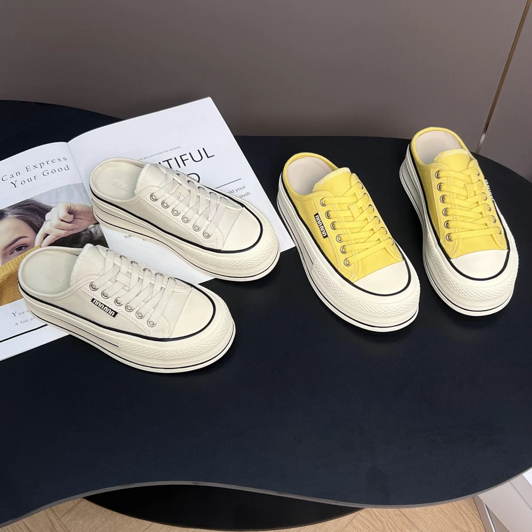 欧货高定真皮女鞋2025夏季新品厚底系带时尚百搭半拖鞋包头拖鞋