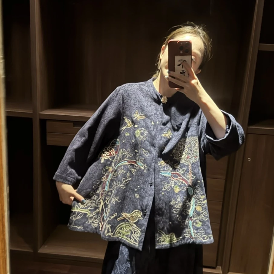 小森林！丝棉提花重工刺绣新中式上衣！GZ6486